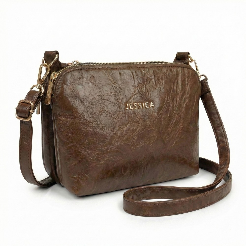 شنطة كروس جلد إيطالي مستورد لون بني مقاس 15×25 بسوست وإكسسوار مستورد